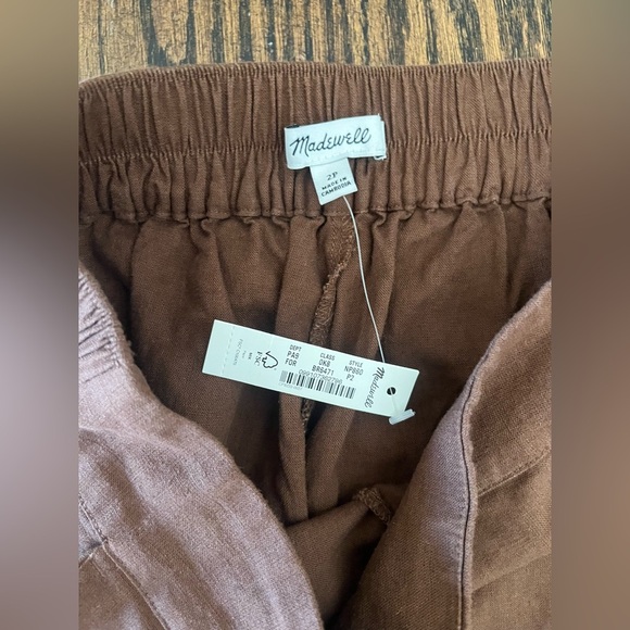 Madewell Petite Pull-On Straight Crop Pants in Linen Blend Size 2P brown NWT - Picture 7 of 9